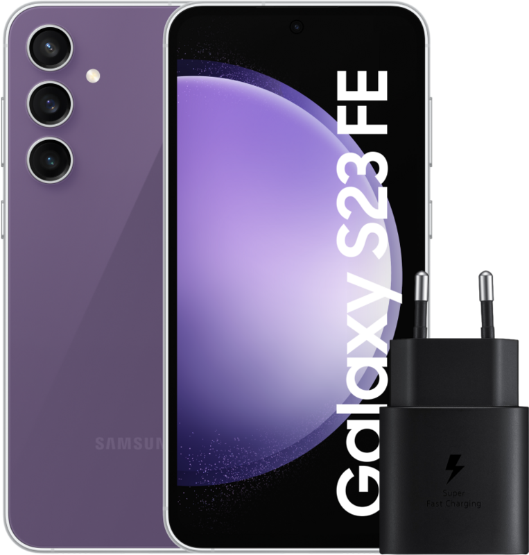 Samsung Galaxy S23 FE 128GB Paars 5G + Samsung Oplader 25 Watt Zwart