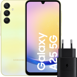 Samsung Galaxy A25 128GB Geel 5G + Samsung Oplader 25 Watt Zwart